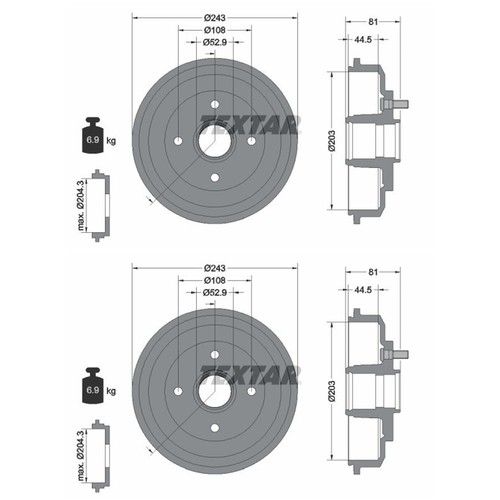 Textar 203mm bremstrommeln - textar,
